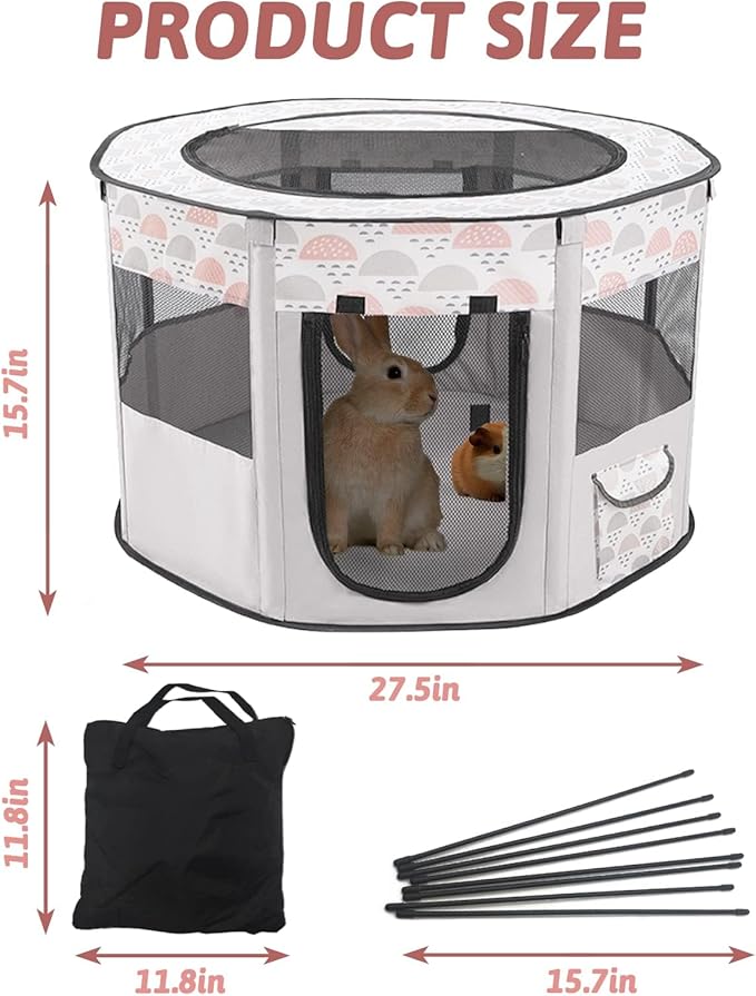 BNOSDM Rabbit Playpen with Zippered Top Portable Small Pet Cage Tent Bunny Foldable Pop Up Pen Indoor Outdoor Travel Use Exercise Yard Fence for Rabbits Ferrets Cats Guinea Pigs