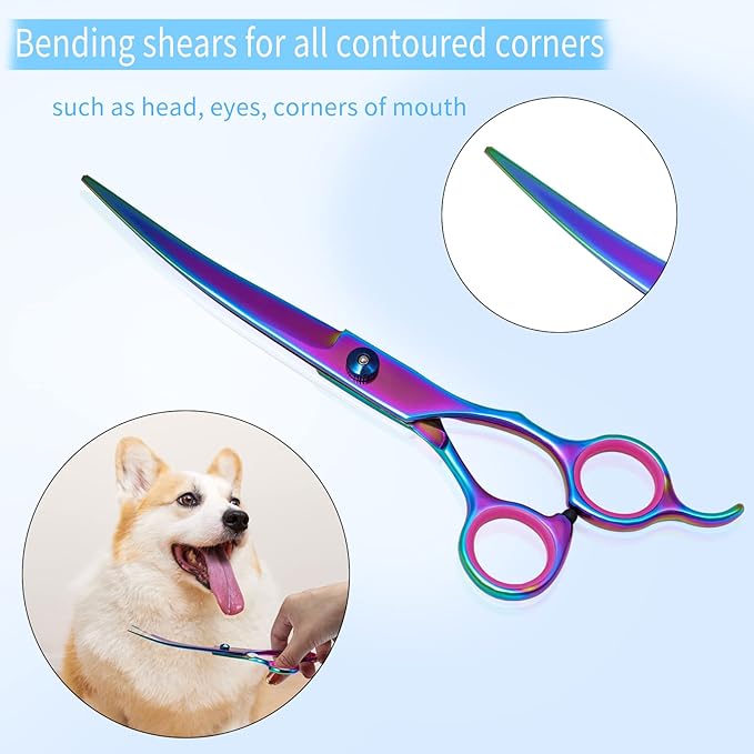 Dog Grooming Scissors Colorful Pet Trimming Scissors Set Professional Grooming Barber Scissors Kit 7 inch Stainless Steel Shears for Grooming and Hair Cutting
