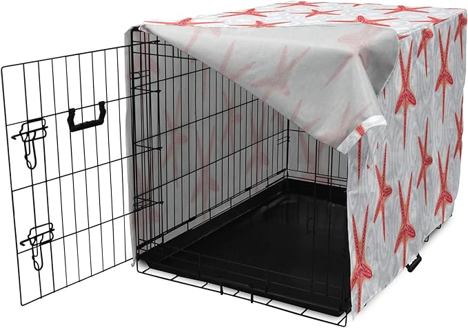 Lunarable Starfish Dog Crate Cover, Tropical Ocean with Sea Bubbles on Wavy Spiral Backdrop, Easy to Use Pet Kennel Cover for Medium Large Dogs, 48 Inch, Dark Coral Salmon