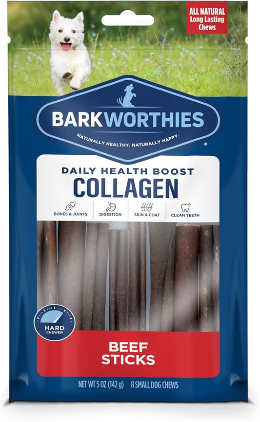 Barkworthies Plain Collagen Stick Dog Treats, 6-Inch, 8-Count