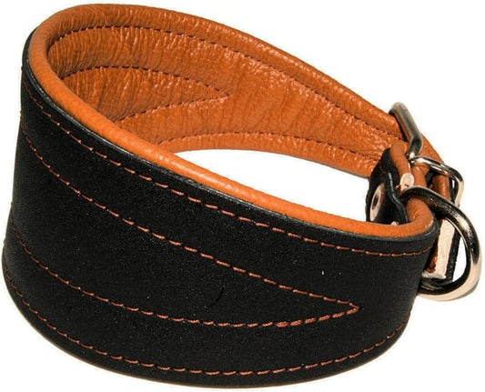 Real Leather Extra Wide Padded Tapered Dog Collar Glossy Black Greyhound Saluki Deerhound Lurcher Whippet Dachshund (10"-11.25" Neck; 2" Wide, Toffee)