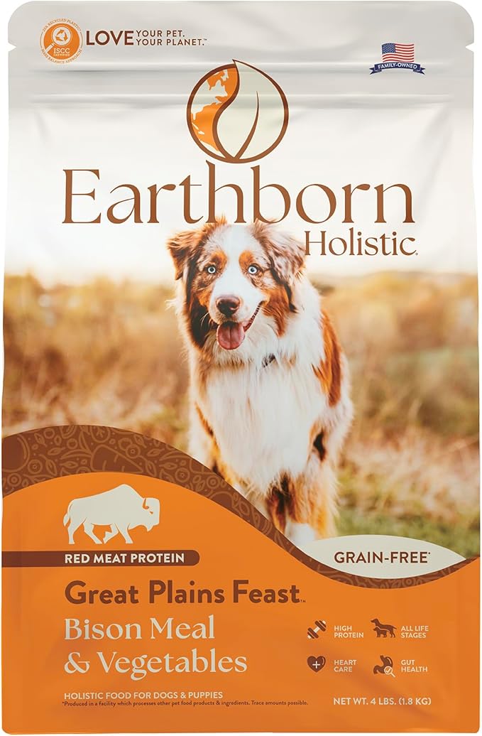 Earthborn Holistic Great Plains Feast Bison Meal & Vegetables Grain-Free High Protein Dry Food for Dogs & Puppies (4 lb. Bag)