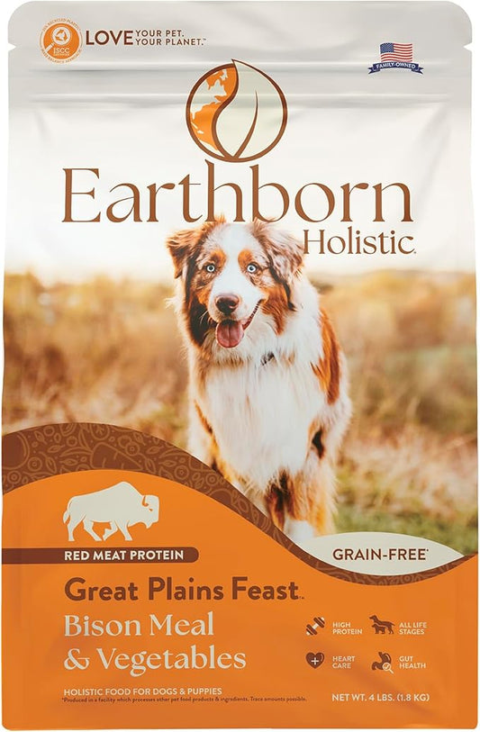 Earthborn Holistic Great Plains Feast Bison Meal & Vegetables Grain-Free High Protein Dry Food for Dogs & Puppies (4 lb. Bag)