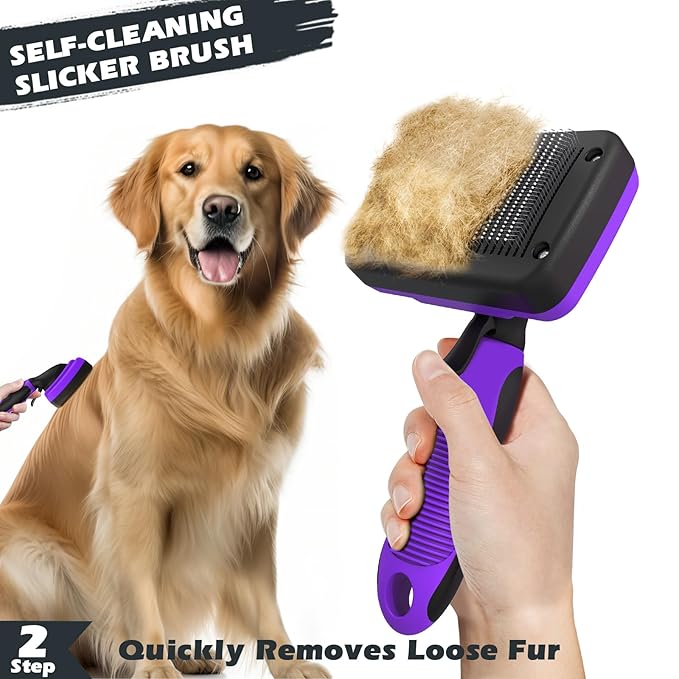 3PCS Dog Brush I Dog Brush for Shedding I Deshedding Dog Brush I Dog Bath Brush I Slicker Brush For Dogs I Dog Comb I Premium Pet Supplies (Purple Black)