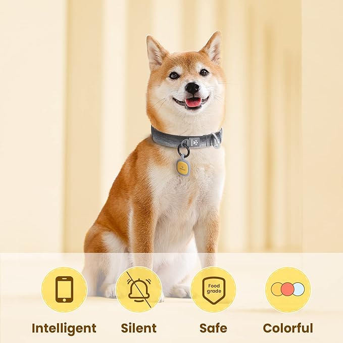 Pawaii QR Code Pet ID Tag, Silent Silicone Dog ID Tag, Modifiable Pet Online Profile, Free Online Pet Page Emergency Contact, Scan QR Receive Instant Pet Location Alert Email, 1Pack (Yellow)