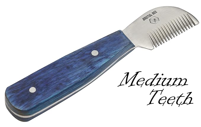 Bee Dog Grooming Coat Stripping Knife Stripper Trimmer Tool Wooded Handle Stripping Knives Set of 5 in Stainless Steel Non-Slip Tools for Grooming Dogs (BLUE)