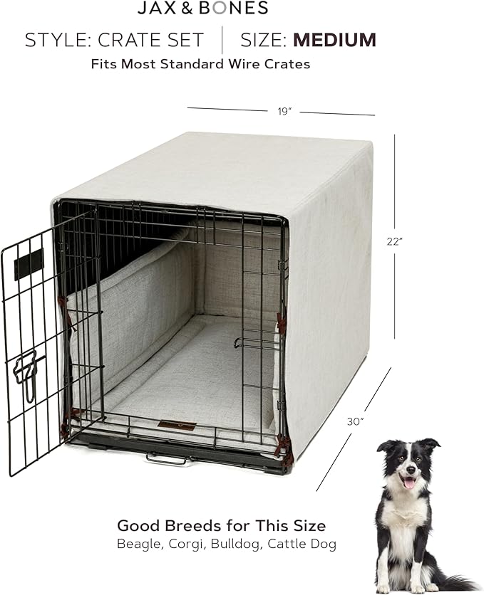 Jax & Bones Dog Crate Cover & Dog Crate Pad Set - Includes Crate Bed, Kennel Cover, & Soft Liner That Acts Like a Bumper - Medium Lark Graphite - Made in USA