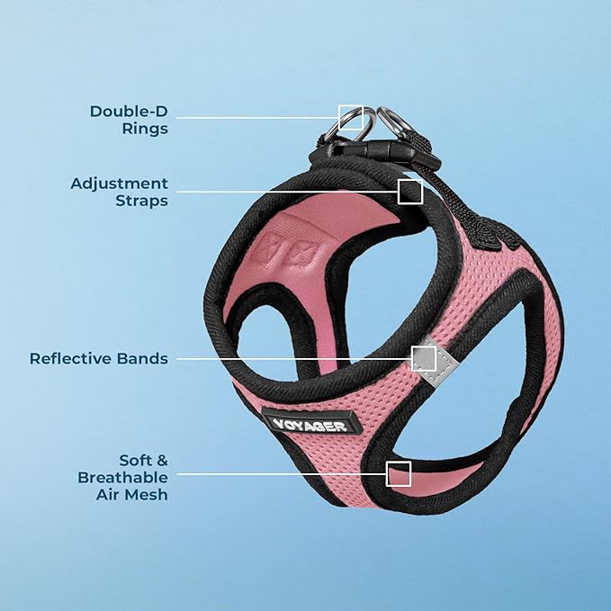 Voyager Step-In Air Dog Harness - All Weather Mesh, Reflective, No Pull Harness for Small, Medium Dogs, Cats - Secure with Hook & Loop Fastener, Buckle, Double D-Rings - Pink/Black Trim, S