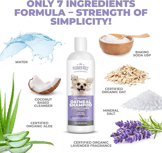 Mighty Petz 2-in-1 Oatmeal Dog Shampoo + Mighty Petz Dog Ear Cleaner Solution + 2-in-1 Dog Breath Freshener Spray & Water Additive Bundle