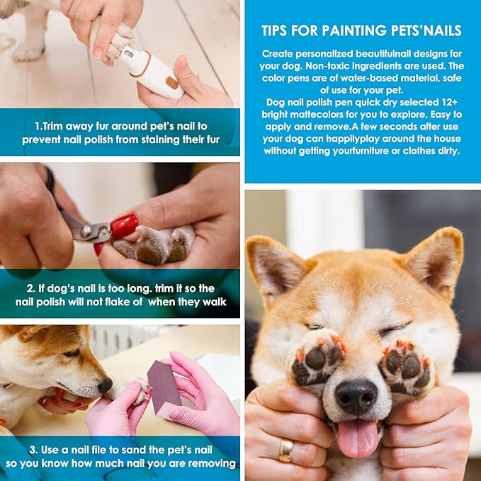 Pet Nail Polish Pen Set - Dog Nail Polish Pens Quick Dry, 12 Colors Fast Drying Dog Safe Nail Polish Set