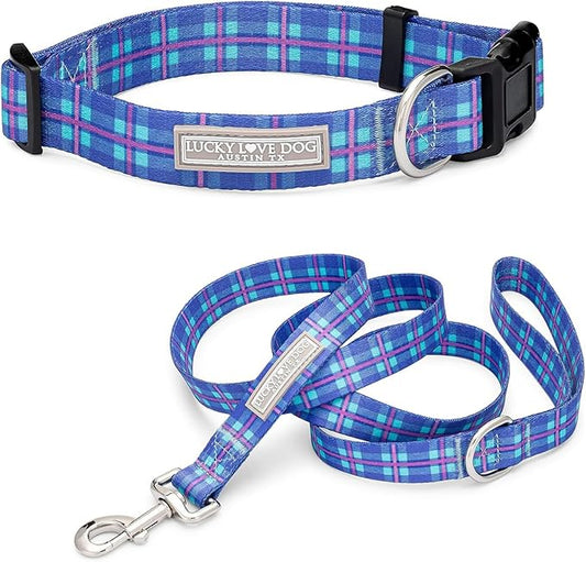 Lucky Love Dog Patterned Dog Collar & Leash - Adjustable, Durable, Soft Webbing, & Comfortable Dog Collar & Leash Set for Male and Female Dogs - in Scotty Pattern with Strong Buckle, X-Small Size