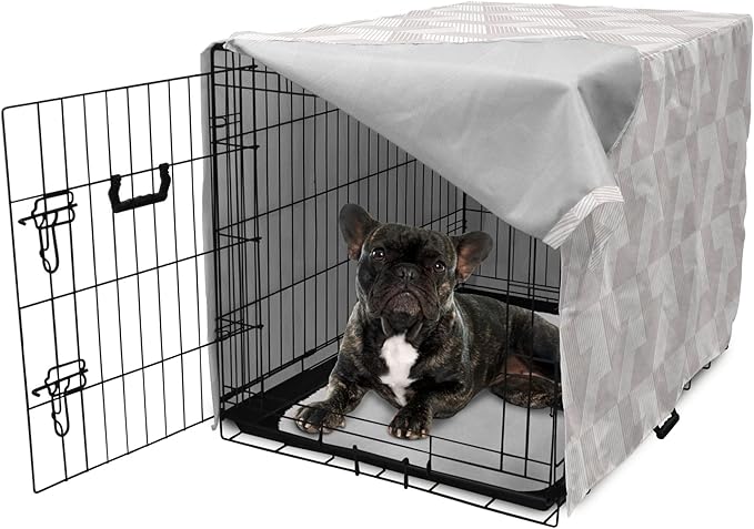 Ambesonne Modern Dog Crate Cover, Illustration of Diagonal Stripes Forming Geometric Shapes in Greyscale, Easy to Use Pet Kennel Cover for Cats & Medium Dogs, 24 Inch, Pale Taupe and White