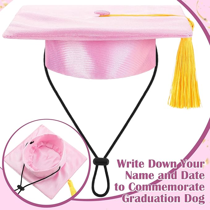 Dog Graduation Cap and Gown 2025 Washable Pet Graduation Costume for Dog Cat Shirt and Hat(Pink)