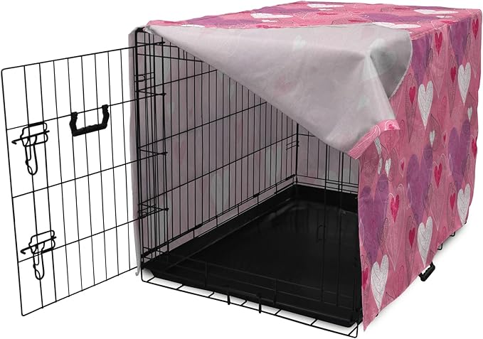 Lunarable Love Dog Crate Cover, Natural Theme Abstract Hearts Pattern Leaves Romantic Nature Art, Easy to Use Pet Kennel Cover for Medium Large Dogs, 42 Inch, Pink Purple
