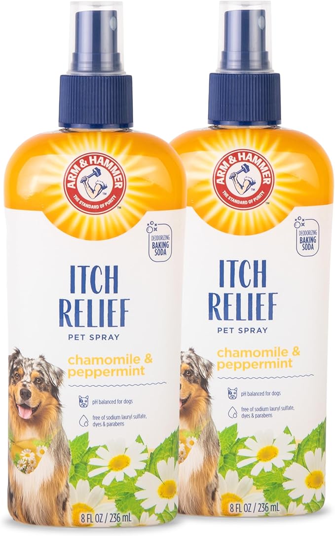 Arm & Hammer for Pets Itch Relief Spray for Dogs with Arm & Hammer Baking Soda, Chamomile and Peppermint Scent | Dog Itch Spray, Free of Sodium Lauryl Sulfate & Parabens, 8 Fl Oz - 2 Pack