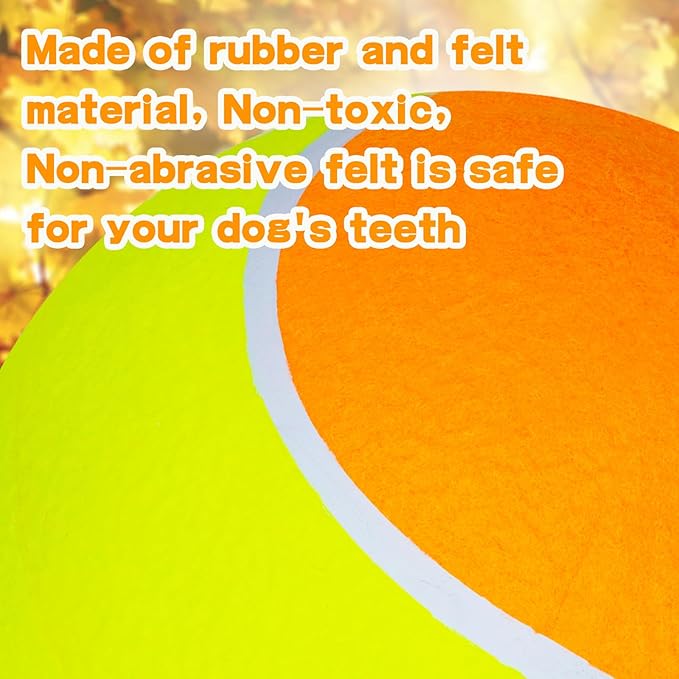 Giant Dog Tennis Ball Big Pet Toys Outdoor Sports Ball with Inflating Needles for Small Medium Large Dog (Yellow+Orange, 9.5inch)