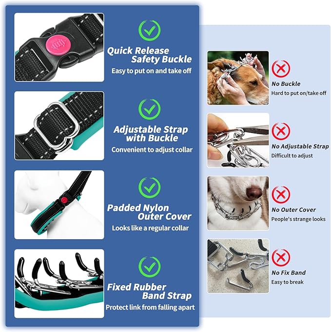 Martingale Collar for Dogs, Heavy Duty Nylon No Pull Dog Collar with Buckle, Adjustable Anti Pull Collar Reflective Slip Collar for Large Medium Small Dog Training Walking S Green