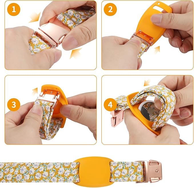 Airtag Dog Collar Holder，Anti-Lost Silicone Case Accessories for Air Tag GPS Tracking，Compatible with Dogs Cats Pets Collar (1 Pack, Yellow)