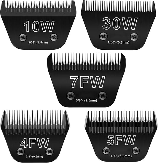 5PCS Wide Blades for Dog Grooming Blades Compatible with Andis Dog Clippers,Dog Clipper Blades Compatible with Oster A5,Wahl km10 Dog Clippers,Stainless-Steel Blade Sharp,Size:10W+30W+4FW+5FW+7FW