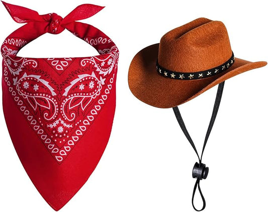 choyaxo Pet Cowboy Costume Halloween Costumes for Dogs Cat Cowboy Hat with Bandana Scarf (Medium)