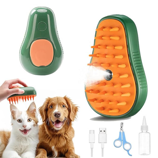 Cat Steam Brush, 3 in 1 Cat Brush for Shedding,Spray Cat Brush For Pets Grooming, Portable Pets Hair Removal Tool For Cats and Dogs, Pets Steamy Brush With Water Tank,Green