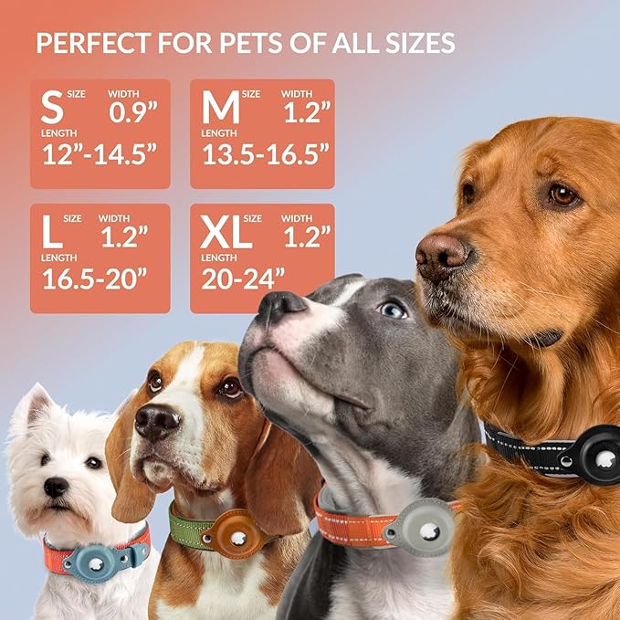 CollarDirect Airtag Dog Collar Reflective Nylon Neoprene Leather Holder for Apple Air Tag for Large, Medium, and Small Dogs (Pink, XL, 20-24 Inch)