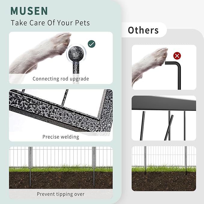 Musen Dog Playpen Outdoor, 16 Panels Dog Pen 40" Height Dog Fence Exercise Pen with Doors for Large/Medium/Small Dogs, Portable Pet Playpen for Yard, RV, Camping, Hammer Paint Finish