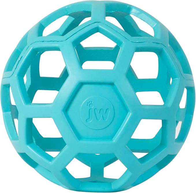 JW Pet HOL-ee Roller™, Dog Toy Puzzle Ball, Natural Rubber, Large (5.5” Inch Diameter), Blue