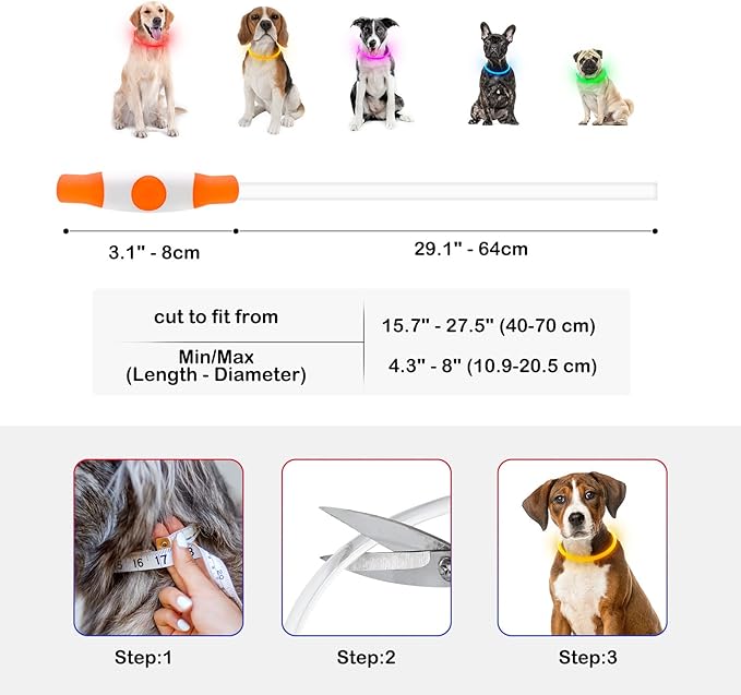 Light Up Dog Collars, Single-Color USB Rechargeable Dlitk LED Dog Collar 1 Count, TPU Cuttable Size Glow Collar for Dogs, Dog Collar Light, Please Do Not Use Fast Charging (Orange)