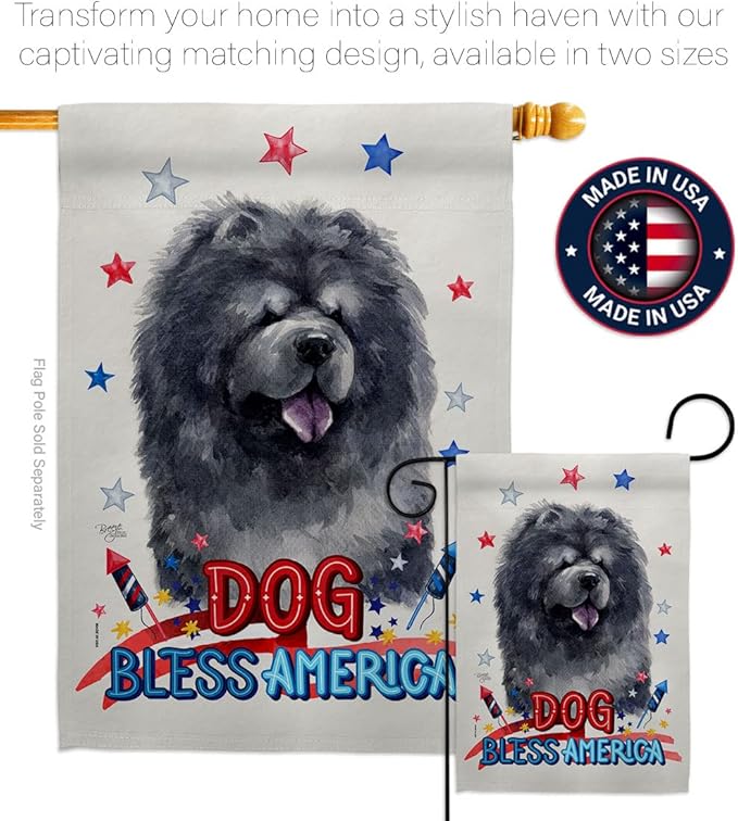 Breeze Decor Patriotic Black Chow House Flag Pack Dog Puppy Spoiled Paw Canine Fur Pet Nature Farm Animal Creature Support Our Troops Banner Small Garden Yard Gift Double-Sided, Made in USA
