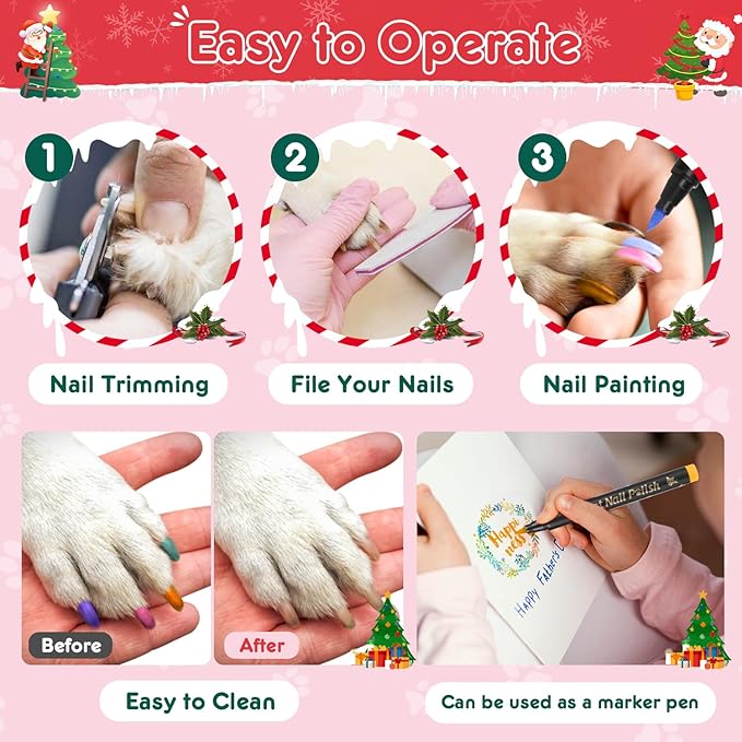 MSDADA 12-Color Quick-Dry Dog Nail Polish Kit Safe Polish Pens for Puppy Nail Art & Paw Care Easy-Apply, Odorless Formula for Dogs & Cats, for Pet Lovers