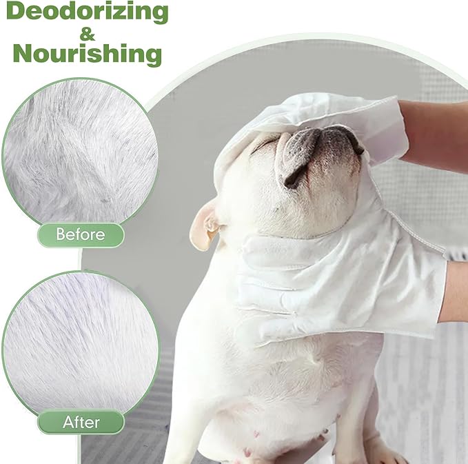 Cleaning Deodorizing Wipes for Dogs and Cats - Pet Grooming Gloves for Nourishing Fur - No Rinse Bathing Wipes for Daily Care and Traveling - Dog Washing Gloves for Paws, Fur and Butt - 10 PCS