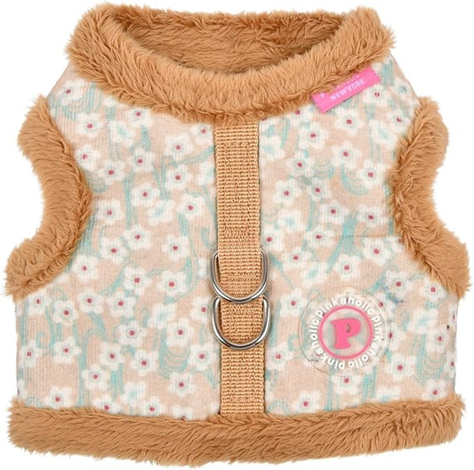 Pinkaholic New York Kalina Jacket Dog Harness Step-in Warm Winter Flower Pattern for Small Dog, Beige, Large