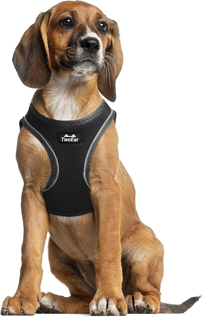 TwoEar Dog Vest Harness Reflective, No-Pull Pet Harness Easy Control with Breathable Mesh, Soft Puppy Step-in Harness No-Choke for Outdoor Walking, Training for Medium Dogs(M, Black)