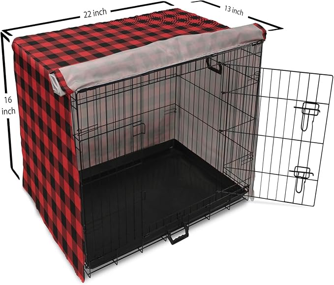 Ambesonne Plaid Dog Crate Cover, Lumberjack Fashion Buffalo Checks Pattern Retro Style Grid Composition, Easy to Use Pet Kennel Cover for Small Dogs Puppies Kittens, 22 Inch, Orange Black