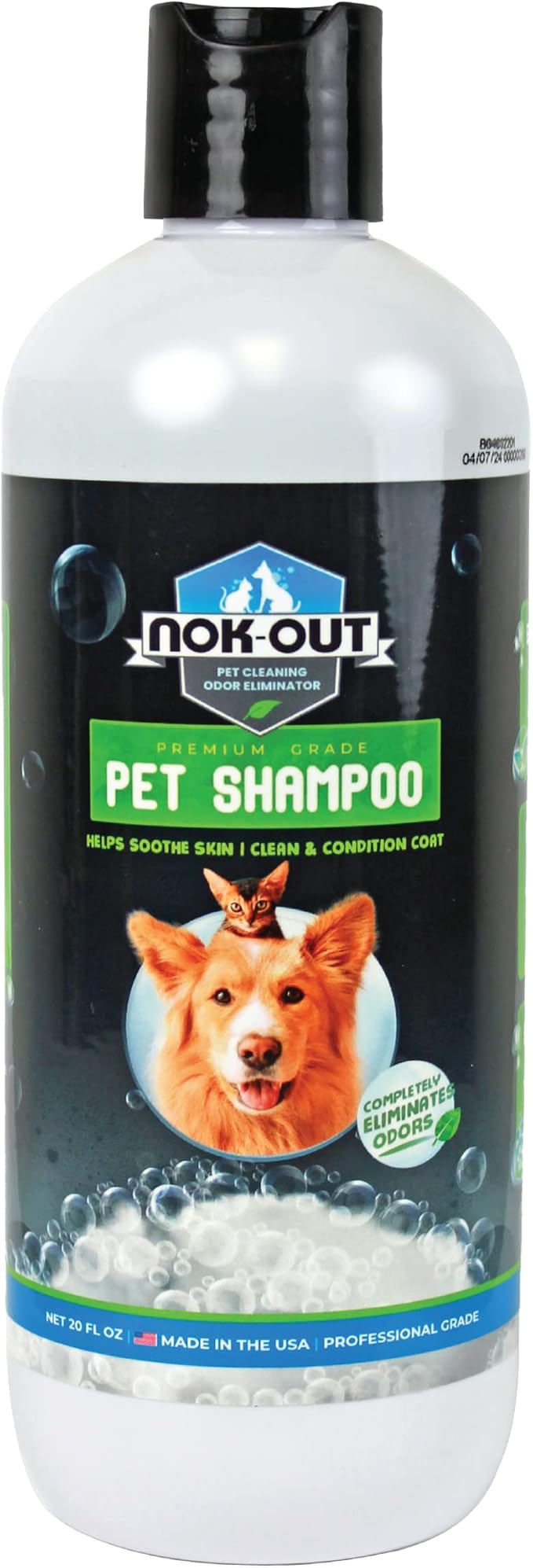 Nok-Out Premium Grade Pet Shampoo for Dogs and Cats, Veterinary Strength and Odor Eliminator Formula, 20 Ounce Bottle
