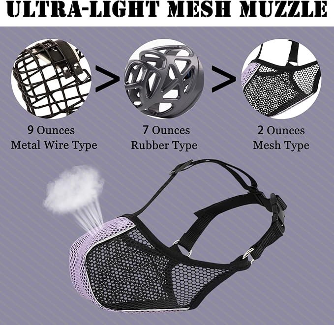 Mayerzon Dog Muzzle, Patented Mesh Soft Muzzle for Large Medium Small Dogs for Scavenging Grooming Biting Chewing, Breathable Reflective Doberman Husky Muzzle with Collar for Labrador Retriever Poodle