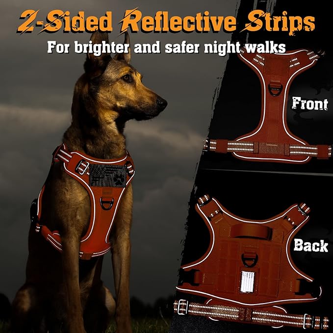 rabbitgoo Dog Harness for Large Dogs No Pull, Tactical Service Dog Vest with Molle and Control Handle, Adjustable and Reflective Military Pet Harness for Easy Walking and Training, Orange, XL