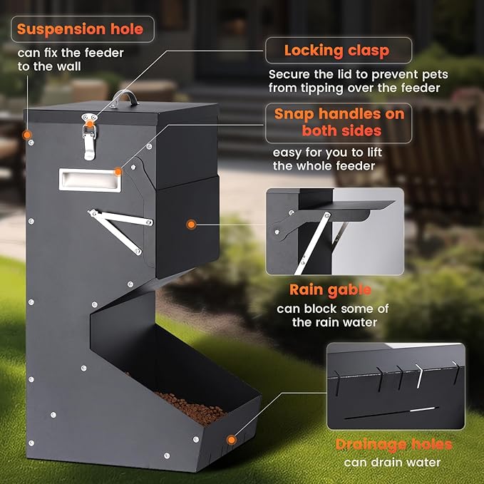 Automatic Dog Feeder Large Breed with Lid, 25 Lbs Outdoor and Intdoor Gravity Dog Feeder and Hanging Self Feeding Dogs Food Dispenser, Automatic Dogs Feeders For Large Dogs, Cats, Deer, Chicks