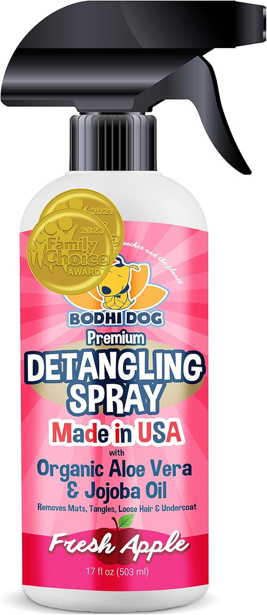 Bodhi Dog Detangling Spray - Fur & Hair Detangler Spray for Dogs & Cats - Easily Removes Mats, Tangles & Knots - Pet Grooming Essentials - Made in USA - Fresh Apple (17 Fl Oz)