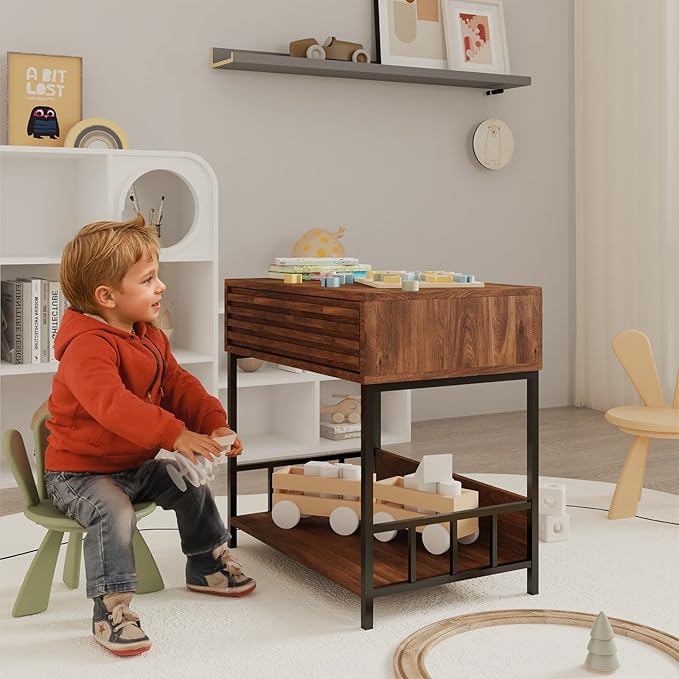 Cat End Table with Storage, Side Table with Dog Bed Underneath, Dog Crate Furniture Open Design with Metal Legs Chew-Proof, Bedside Tables with Pet Bed for Living Room,Bedroom