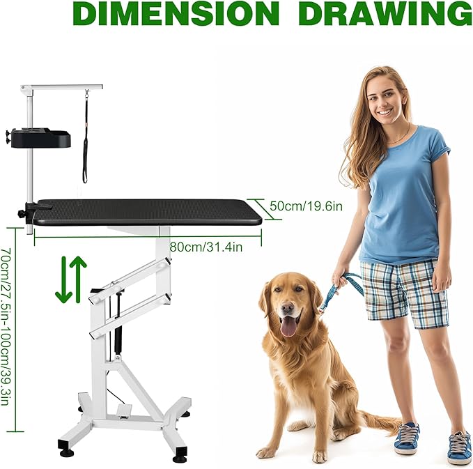 31" Dog Grooming Table, Pneumatic Lift Adjustable Small Pet Trimming Station for Home with Anti-Skid Rubber and Rotatable Desktop （Up to 50lbs）