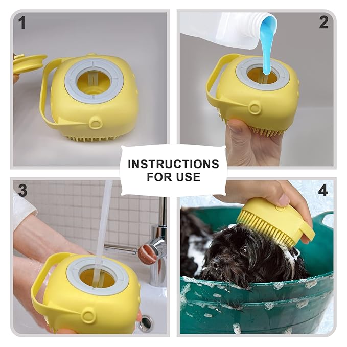 BLMHTWO Pet Bath Brush Dog Scrubber for Bath Pet Shampoo Brush Dog Bathing Brush Pet Bubble Brush with Silicone Loop Handle for Long Short Haired Dogs and Cats Yellow