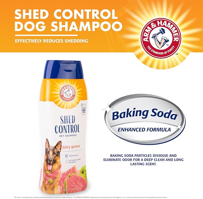 Arm & Hammer for Pets Shed Control Shampoo, 20oz Juicy Guava Scent | Professional Quality Dog Shed-Less Shampoo, De-Shedding Dog Shampoo, Free of Sodium Lauryl Sulfate & Parabens