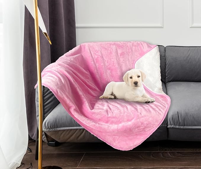 Bucephalus Waterproof Dog Blanket, Thick Reversible Soft Pet Blankets for Couch Bed Protection, Pee Proof Sherpa Fleece Blanket for Small Medium Large Dogs Puppy Cats Washable (Pink,30"×40")