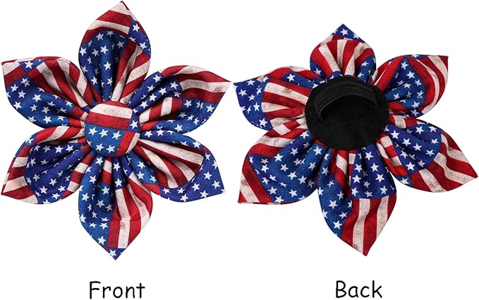 Lionet Paws Patriotic Female Dog Collar with Flower, 4th of July, Soft and Comfortable Adjustable American Flag Collar for Dogs, Medium, Neck 13.5-22 inches