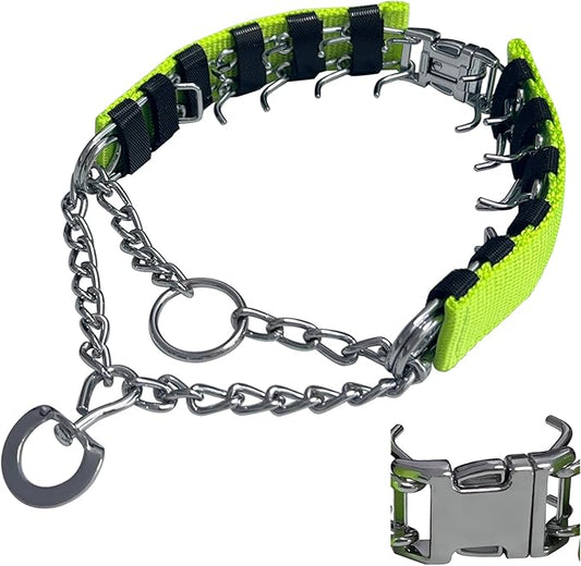 Prong Training Collar for Dogs, Adjustable Dog Pinch Collar with Quick Release Buckle, No Pull Collar for Small Medium Large Dogs, Extra Link and Caps (XL(23-26" Neck, 4.0mm), Green)