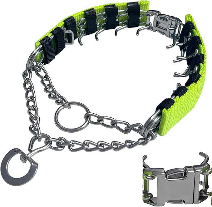 Prong Training Collar for Dogs, Adjustable Dog Pinch Collar with Quick Release Buckle, No Pull Collar for Small Medium Large Dogs, Extra Link and Caps (S (14-17" Neck, 2.25mm), Green)