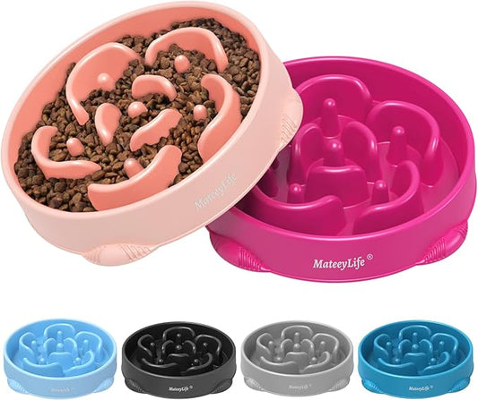 MateeyLife Large Slow Feeder Dog Bowls 2PCS, Anti-Choking Puzzle Dog Food Bowls, Anti-Slip Interactive Feeding Slow Down Eating, Bloat Stop Maze Dishes for Large Breeds 4 Cups Pink&Purple