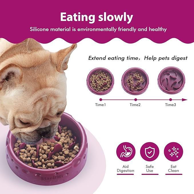 Silicone Slow Feeder Dog Bowls & Cat Bowls, 2 Cups Small Pet Food Bowl with Non-Slip Suction Base, Food-Grade Safe Puzzle Feeder for Small & Medium Dogs & Indoor Cats - Dishwasher & Microwave Safe